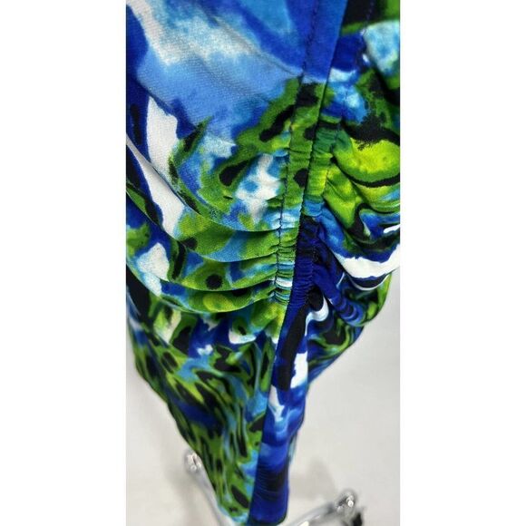 Joseph Ribkoff Dress Hawaiian Tropical Sheath Ruched Line Sleeveless Size 8 Blue - Picture 8 of 14